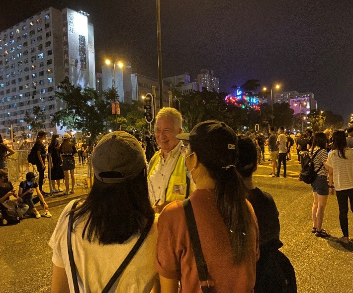 Stephen Vines on the streets of Hong Kong in his role as journalist